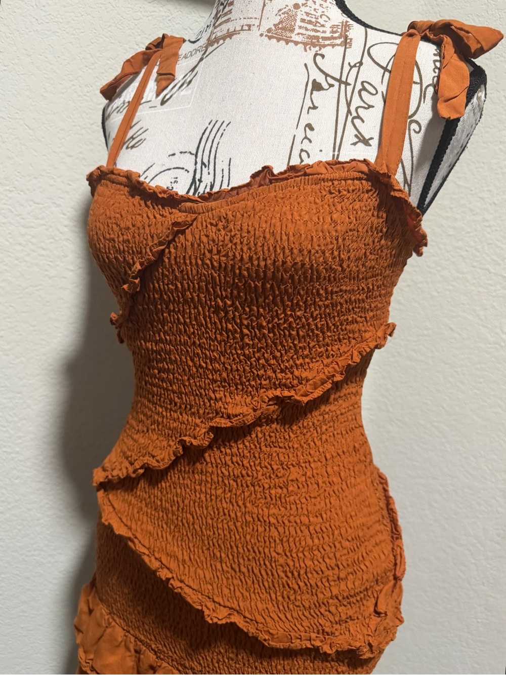 Astr Rust Orange Smocked Ruffle Mini Dress - Picture 4 of 11
